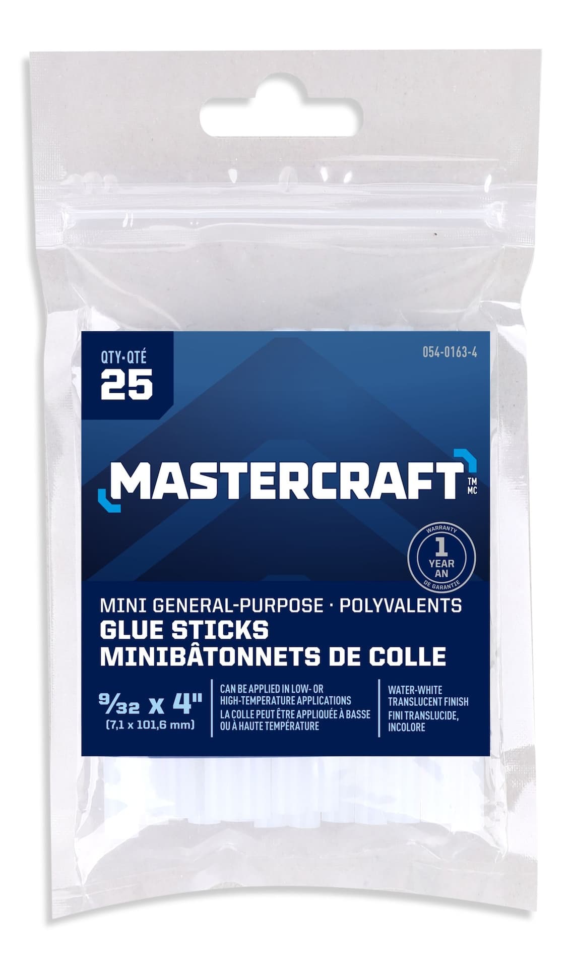 Mastercraft Clear All-Purpose Hot Glue Gun Sticks, Mini, 9/32 x 4-in, 25-pk