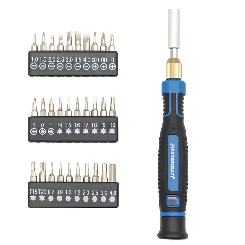 Mastercraft Precision Screwdriver Set with Telescopic Driver, Rubber Handle and Case, 35-pc