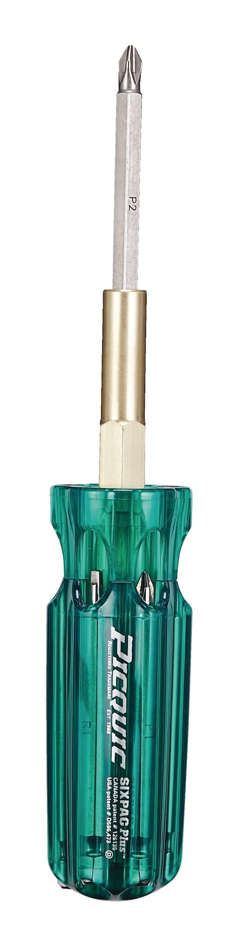 Picquic "SIXPAC Plus"™ 7-pc Multi-Bit Screwdriver, Full-Size, Emerald Green