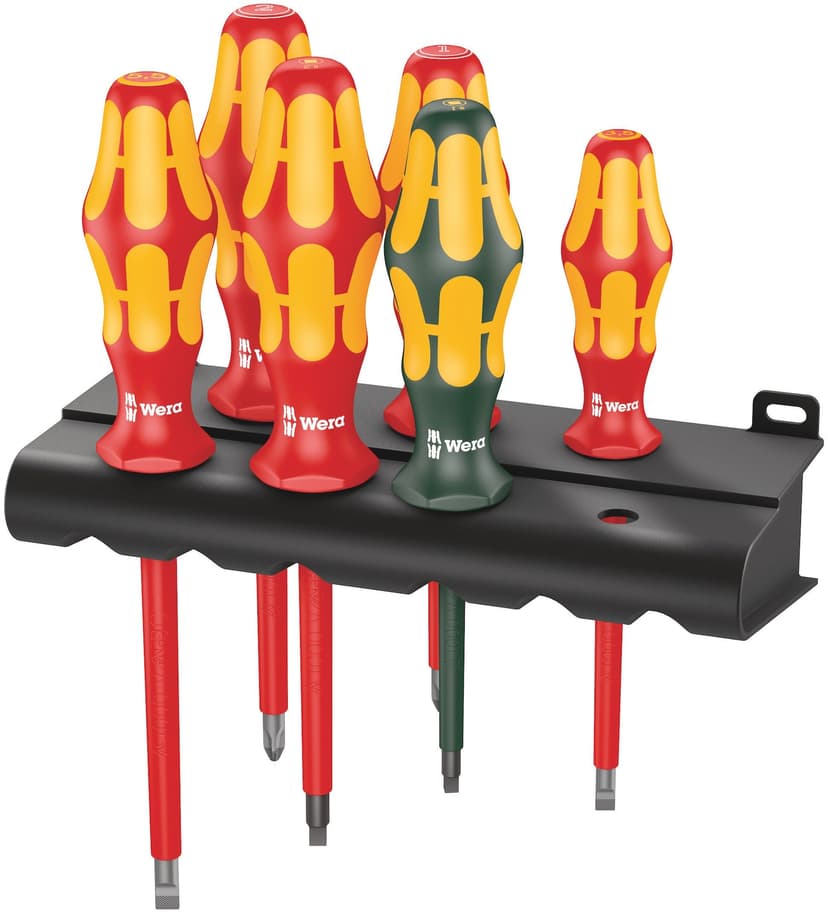 Wera Tools 6-pc 1000-Volt Insulated Screwdriver Set with Rack, 05347777001, 160I/168I/6