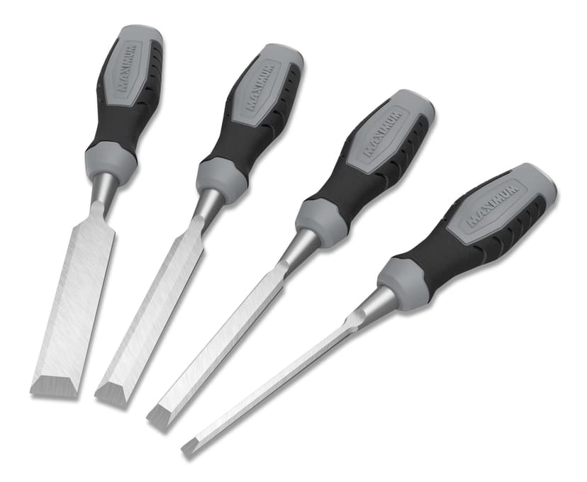 MAXIMUM Wood Chisel Tool Set, Chrome Vanadium Blade with Comfort Grip Handle, 4pc
