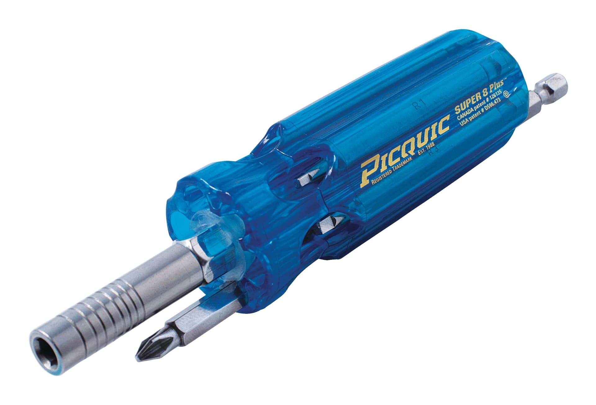 Picquic Super 8 Plus Multi-Bit Screwdriver Nutdriver, 8-Pc, Blue