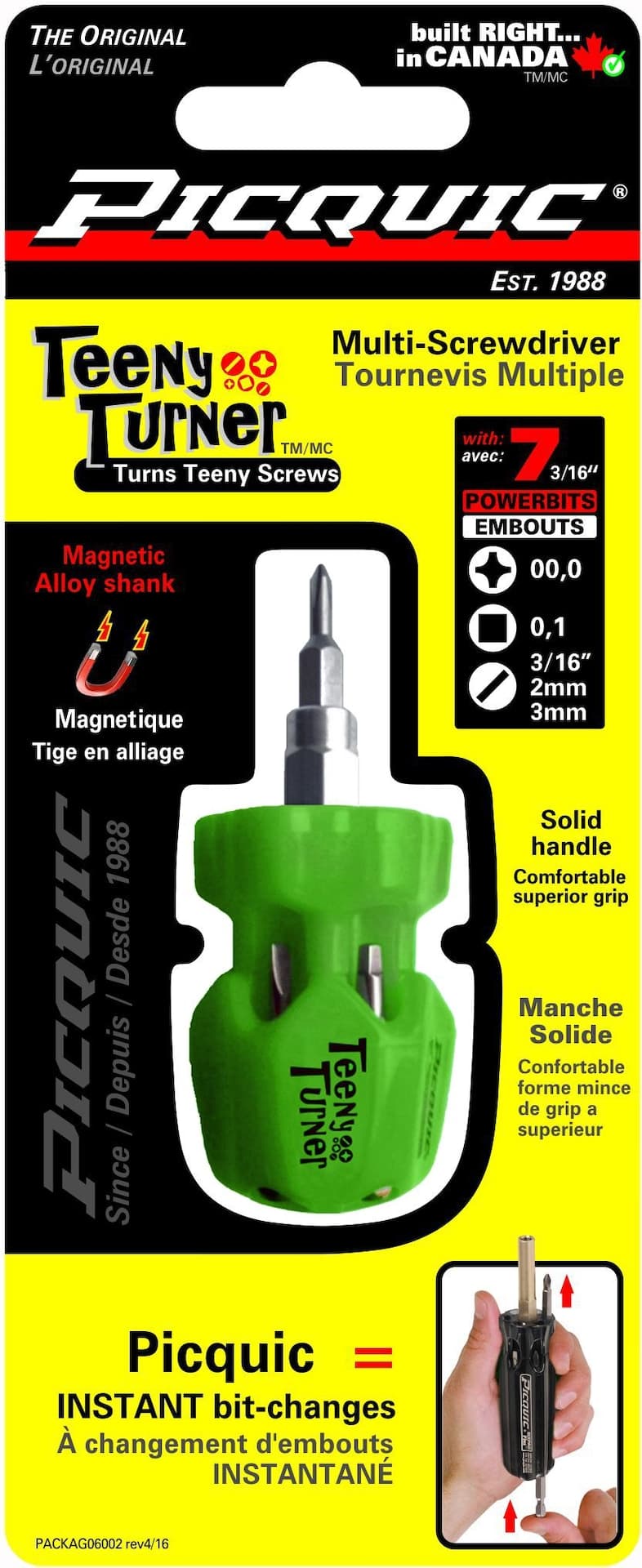Picquic Teeny Turner Multi-Bit Screwdriver, Micro, Assorted Colours, 7-pc
