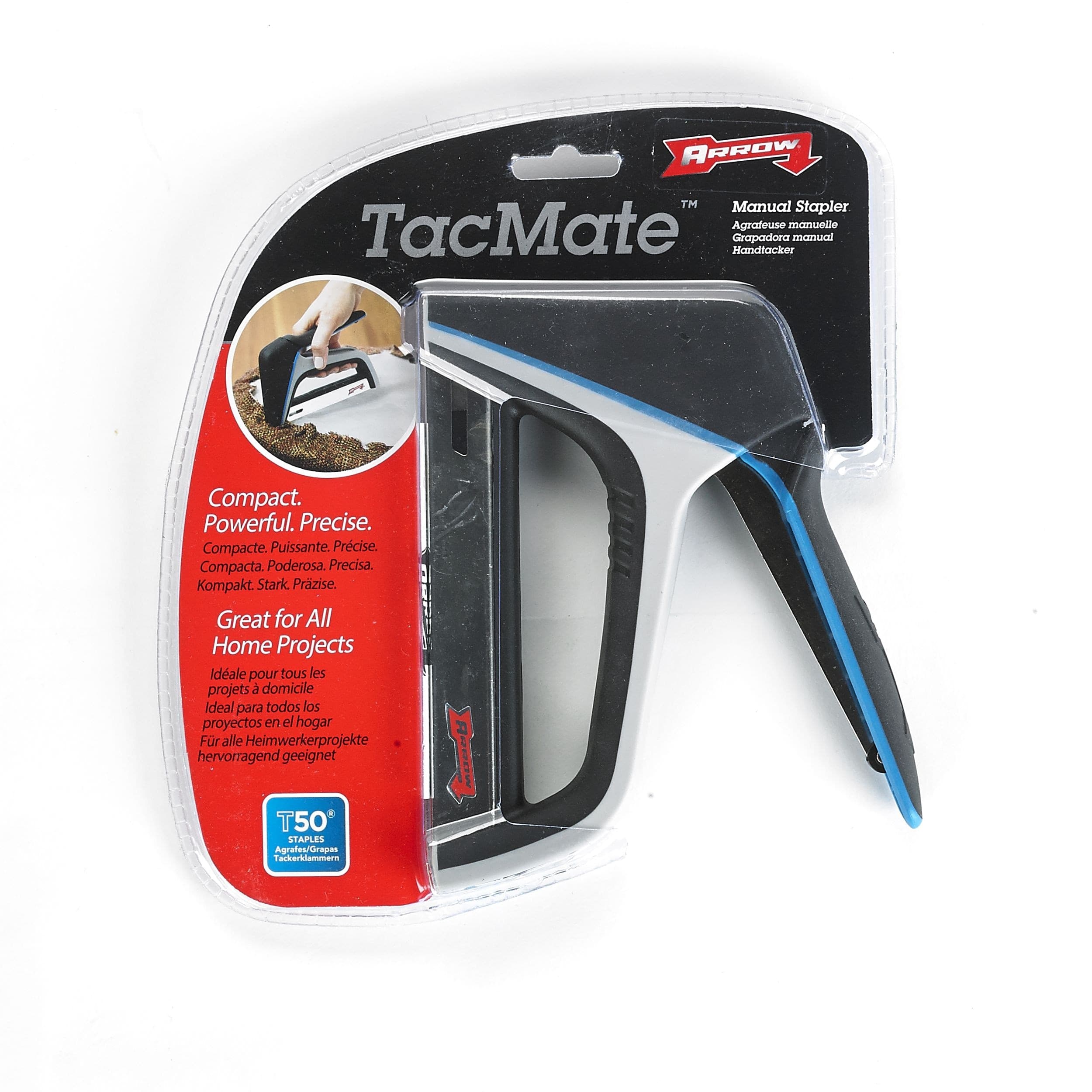 Arrow T50X TacMate Heavy-Duty Staple Gun, Fits 1/4-in, 5/16-in, 3/8-in, 1/2-in Staples, Black/Grey