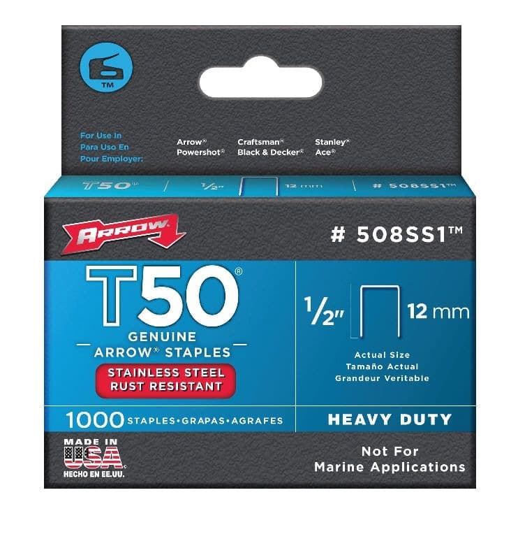 Arrow Fastener 508 1/2-in T50 Heavy Duty Staples, 1000-pk