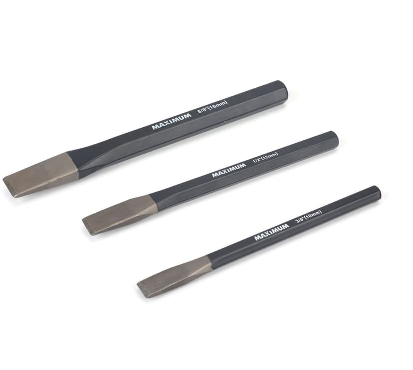 MAXIMUM Hex Shaft Cold Chisel Set, 5/8, 1/2, 3/8, High Carbon Steel, 3-pc