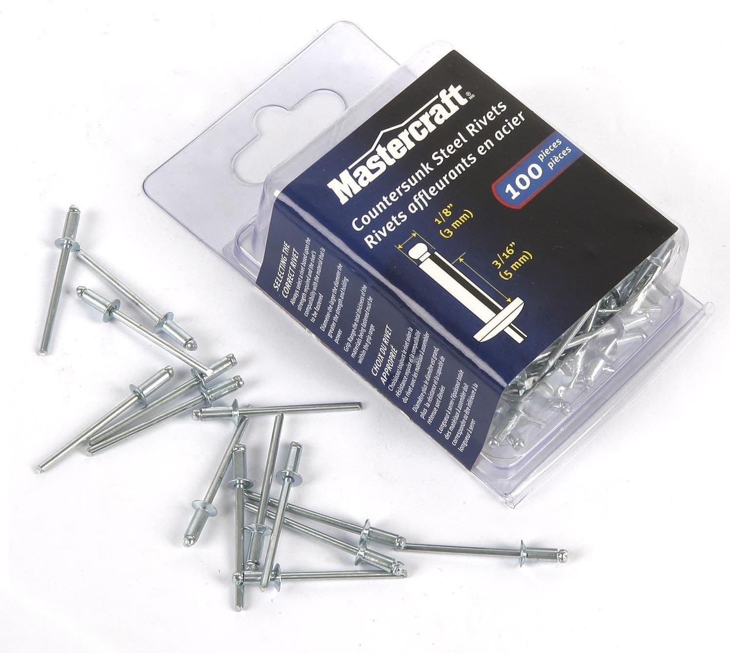 Mastercraft 1/8-in x 3/16-in Short Steel Countersunk Rivets, 100-pk