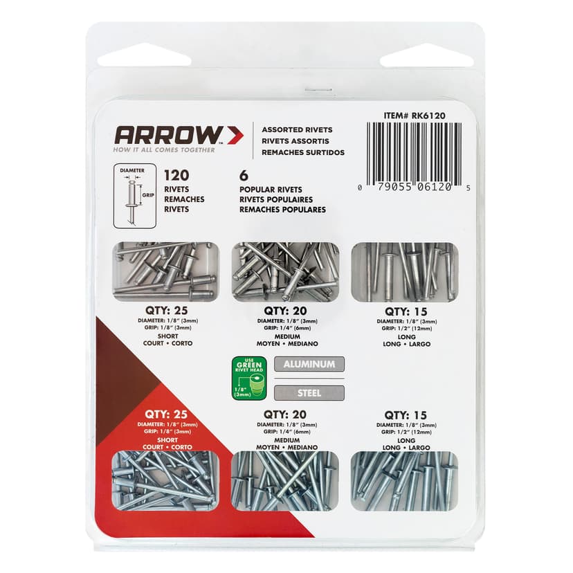 Arrow Multi Purpose Rivet Set, 120-Pack