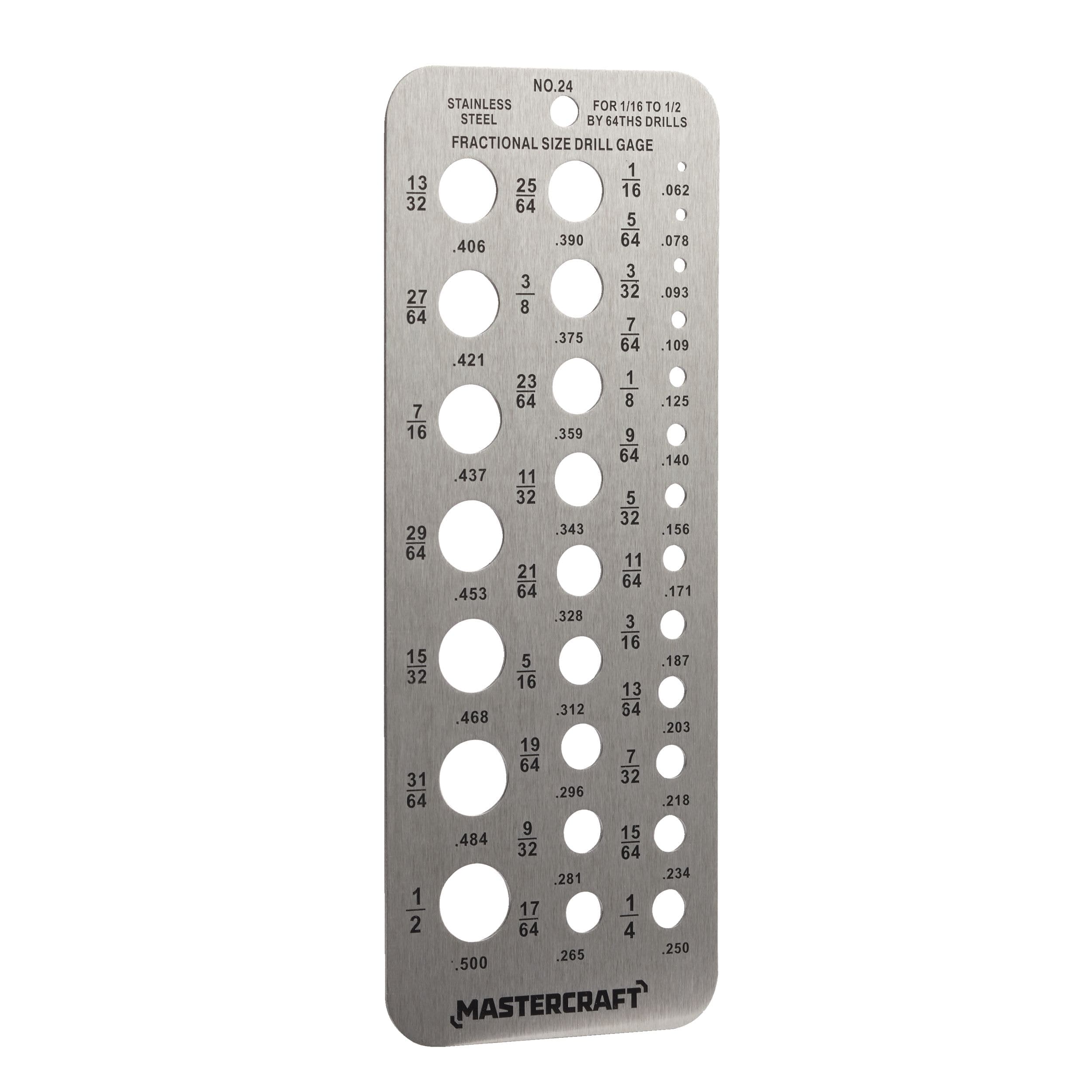 Mastercraft Hobby Drill Gauge for 1/16 to 1/2 by 64ths Drills, Easy-to-Read Etched Markings