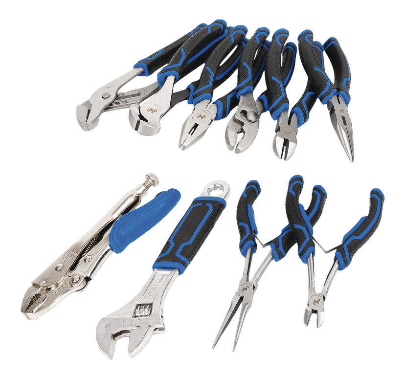Mastercraft Wrench & Pliers Set, Machined Grooves, Double Shot Handle, Carbon Steel, 10-pc