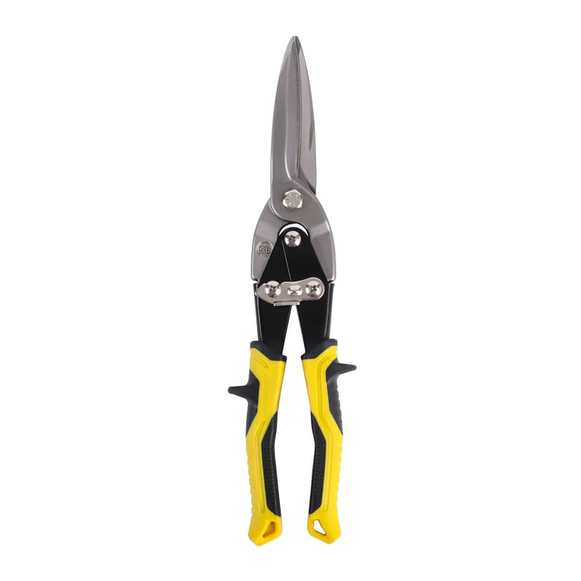 Mastercraft Straight Cut Long-Blade Snips, Comfortable Handle Grips, Locking Latch, Cr-V Steel, 12-in