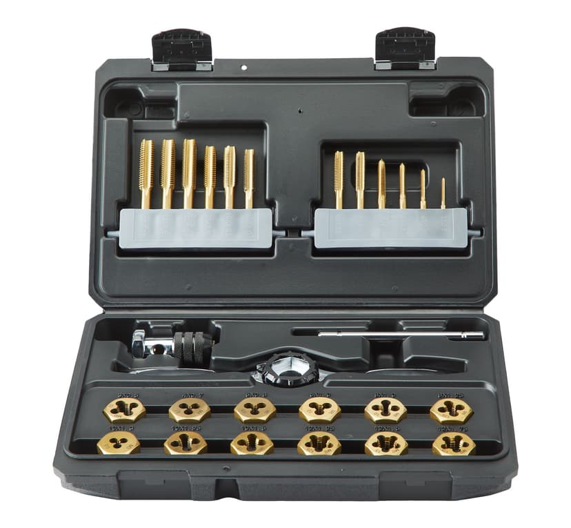 MAXIMUM Tap & Die Set, Metric, Titanium Coated, Alloy Steel, 26-pc