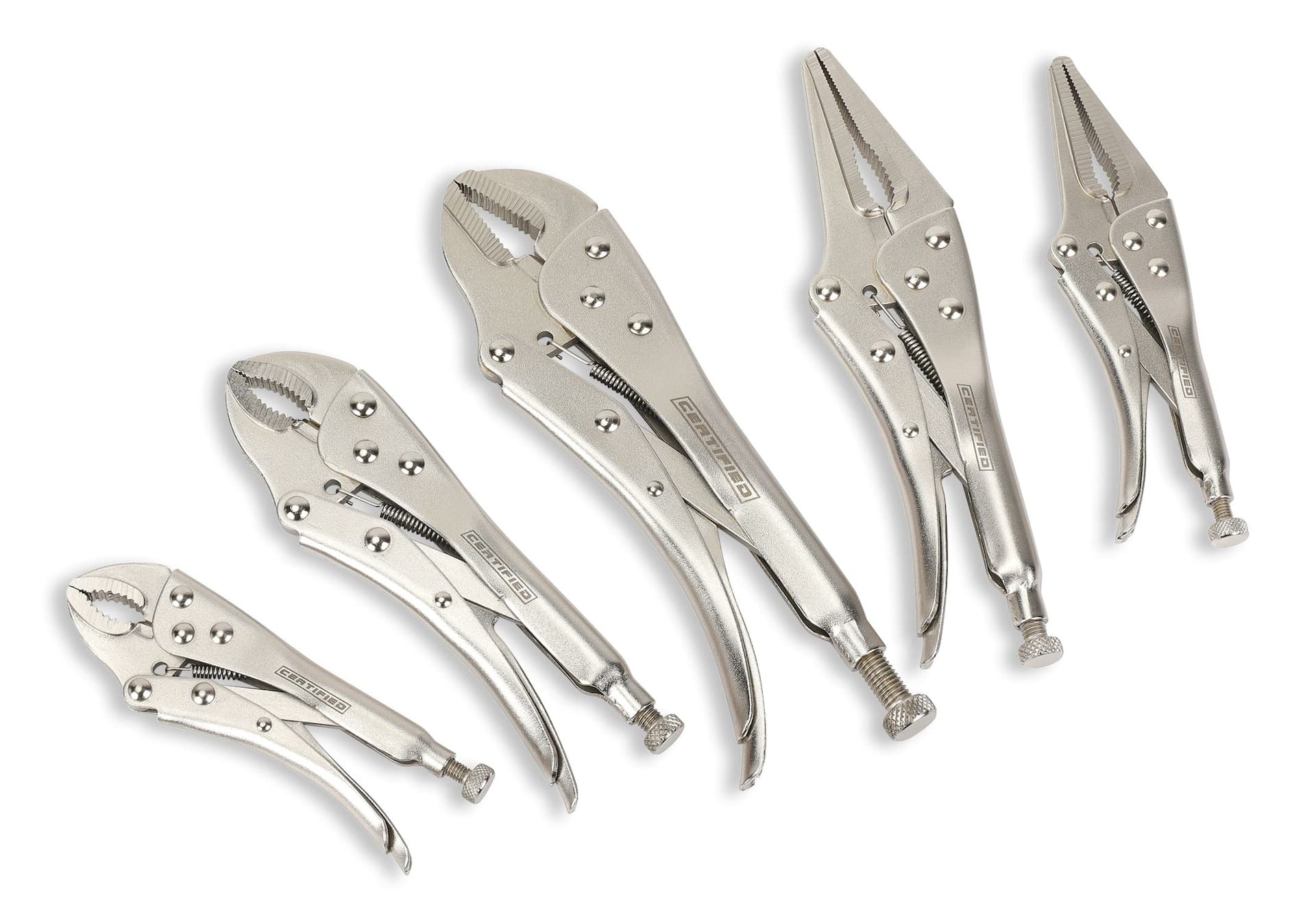 Certified Locking Pliers Set, High Carbon Steel Handles with Nickel-Plated Finish, 5-pc