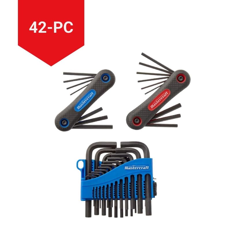 Mastercraft SAE/Metric Hex Key Set/Allen Wrench Set, Rust Resistant, Cr-V Steel, 42-pc
