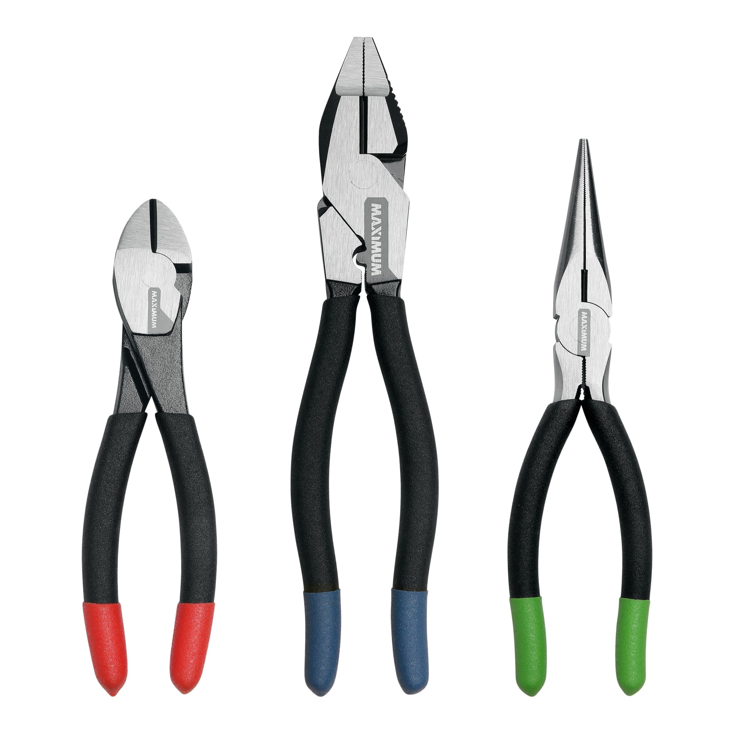 MAXIMUM Pliers Set, High-Quality Forged Tool Steel, Soft Vinyl Grip, Colour Coded Tips, 3-pc