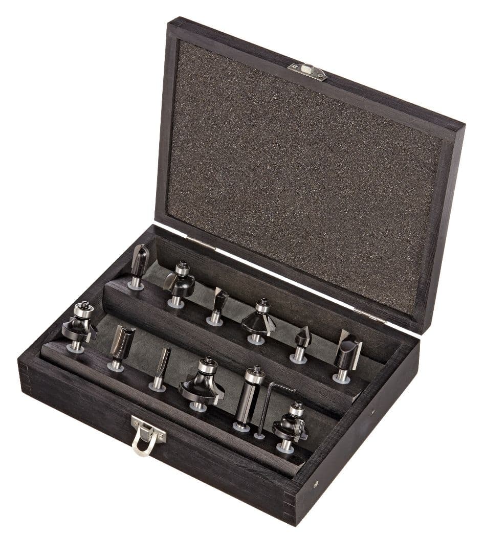 MAXIMUM Assorted Carbide-Tipped Router Bit Set with Wood Storage Case, 1/4-in Shanks, 12-pc