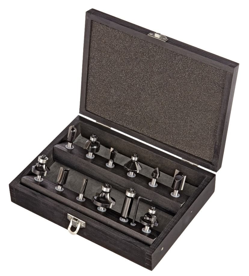 MAXIMUM Assorted Carbide-Tipped Router Bit Set with Wood Storage Case, 1/4-in Shanks, 12-pc