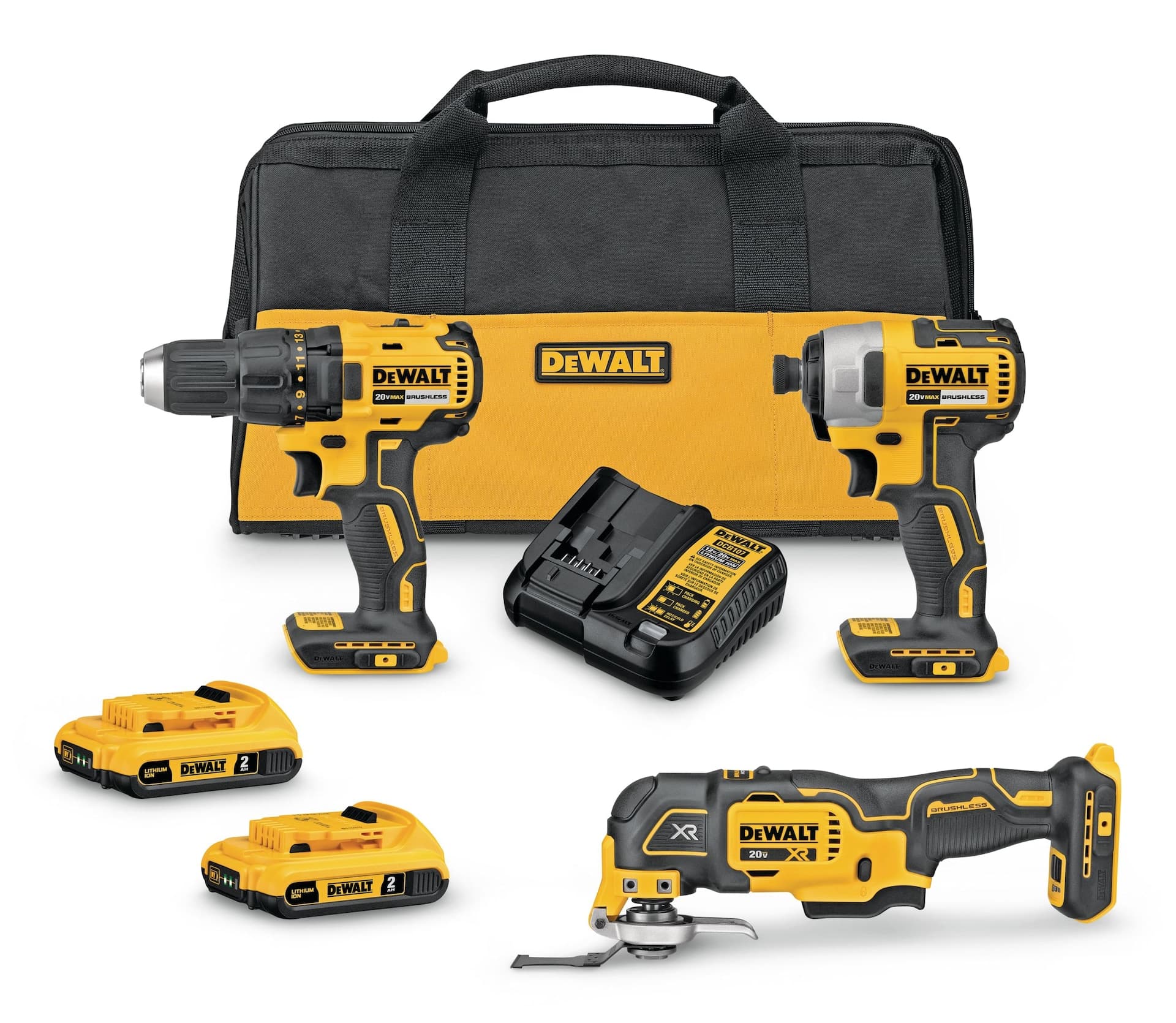DEWALT DCK379D2 20V MAX Cordless Drill/Driver, Impact Driver & Oscillating Multi-Tool Combo Kit