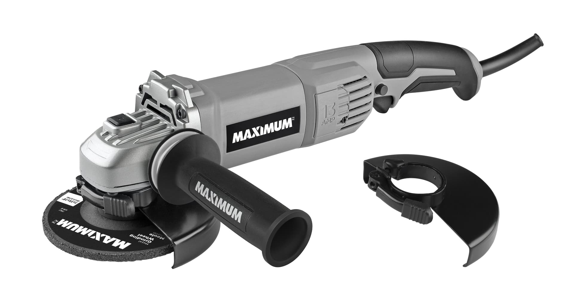 MAXIMUM 13A Corded Angle Grinder with Auxiliary Handle, Wheel Guards & Case, 4-1/2-in & 5-in