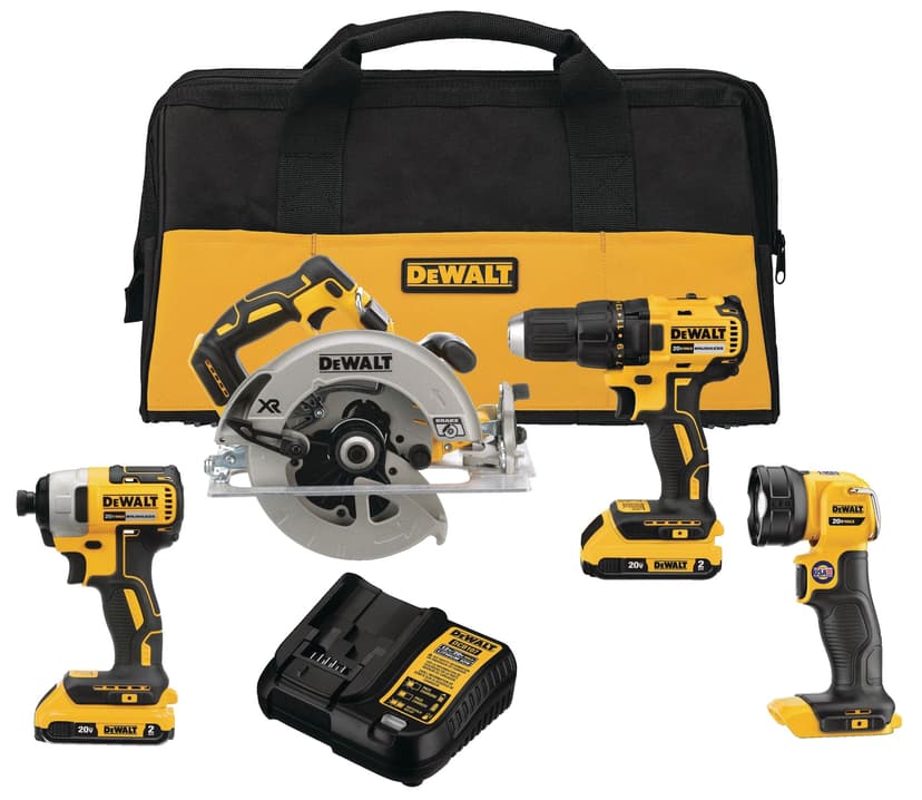 DEWALT DCK477D2 20V MAX Cordless Drill/Driver, Impact Driver, Circular Saw & Work Light Combo Kit