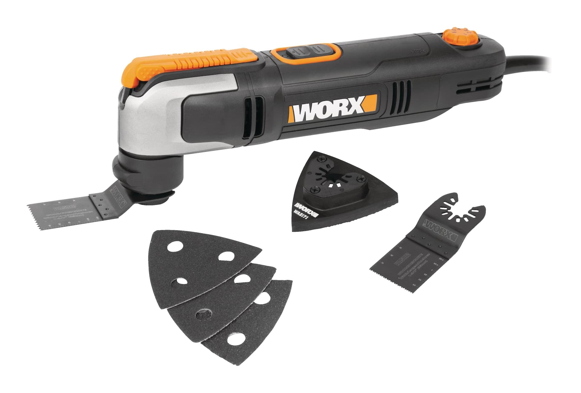 WORX WX686L 2.5A Variable Speed Oscillating Multi Tool with Clip In Wrench, Blade & Sanding Pad