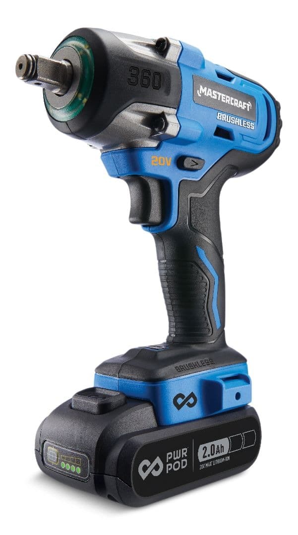 Mastercraft 20V Cordless 1/2-in Brushless Impact Wrench with PWR POD 2 Ah Battery and Charger