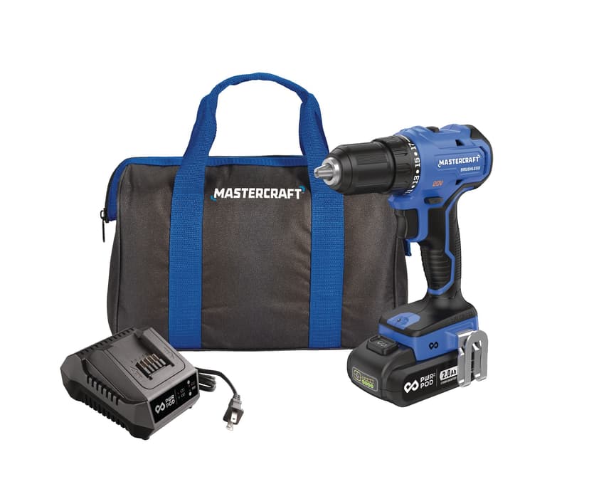 Mastercraft 20V Cordless 1/2-in Brushless 2-Speed Drill/Driver Kit with PWR POD 2 Ah Battery & Charger