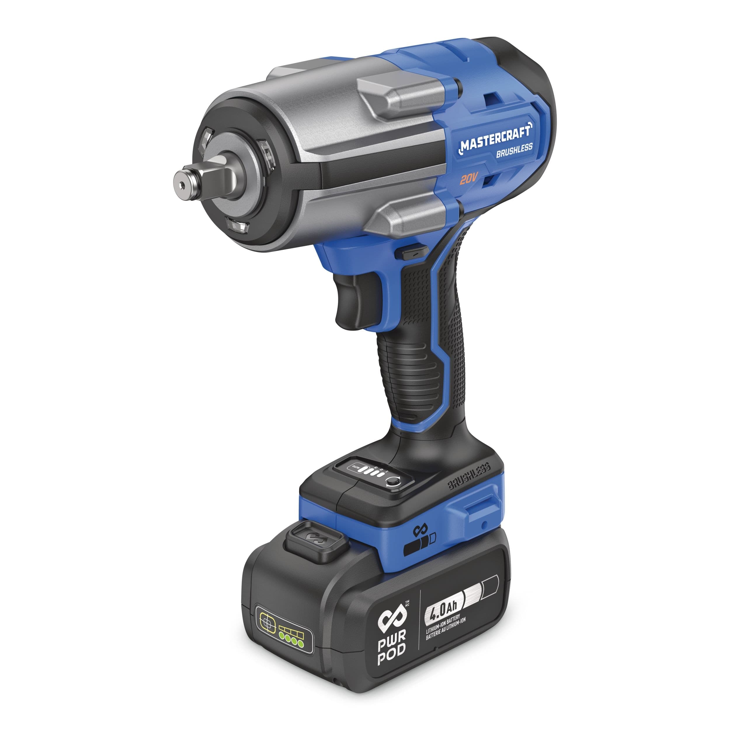 Mastercraft 20V Cordless 1/2-in Brushless Impact Wrench Kit with PWR POD 4 Ah Battery & Charger