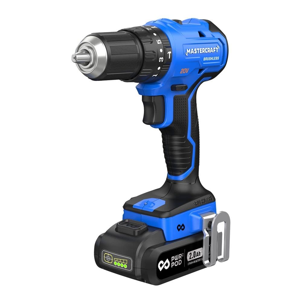 Mastercraft 20V Cordless 1/2-in Brushless Hammer Drill Kit with PWR POD 2 Ah Battery and Charger