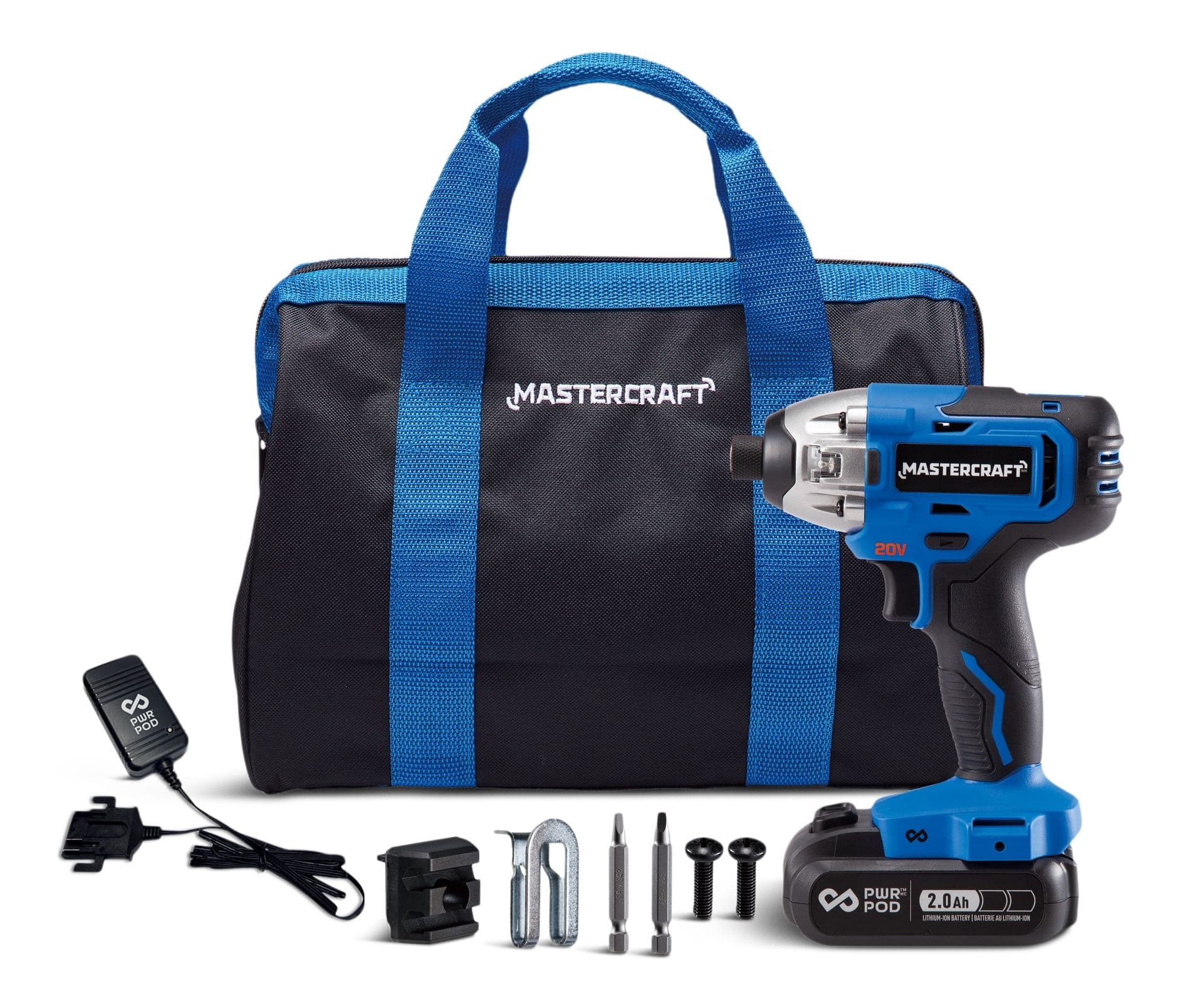 Mastercraft 20V Cordless 1/4-in Impact Driver Kit with PWR POD 2 Ah Battery and Charger