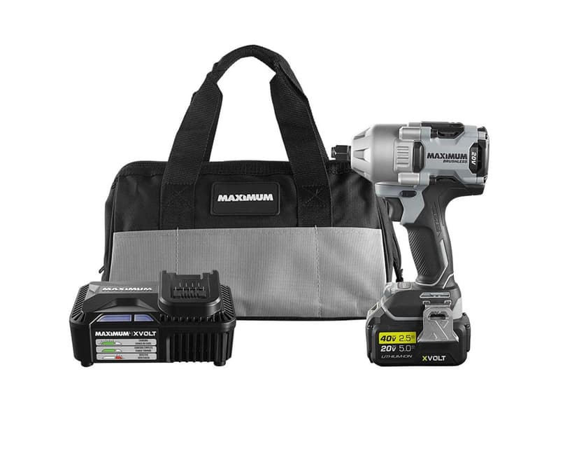 MAXIMUM 20V Cordless 1/2-in Brushless Compact Mid Torque Impact Wrench Kit with XVOLT 40V 2.5Ah/20V 5.0Ah Multi-Voltage Battery & Charger