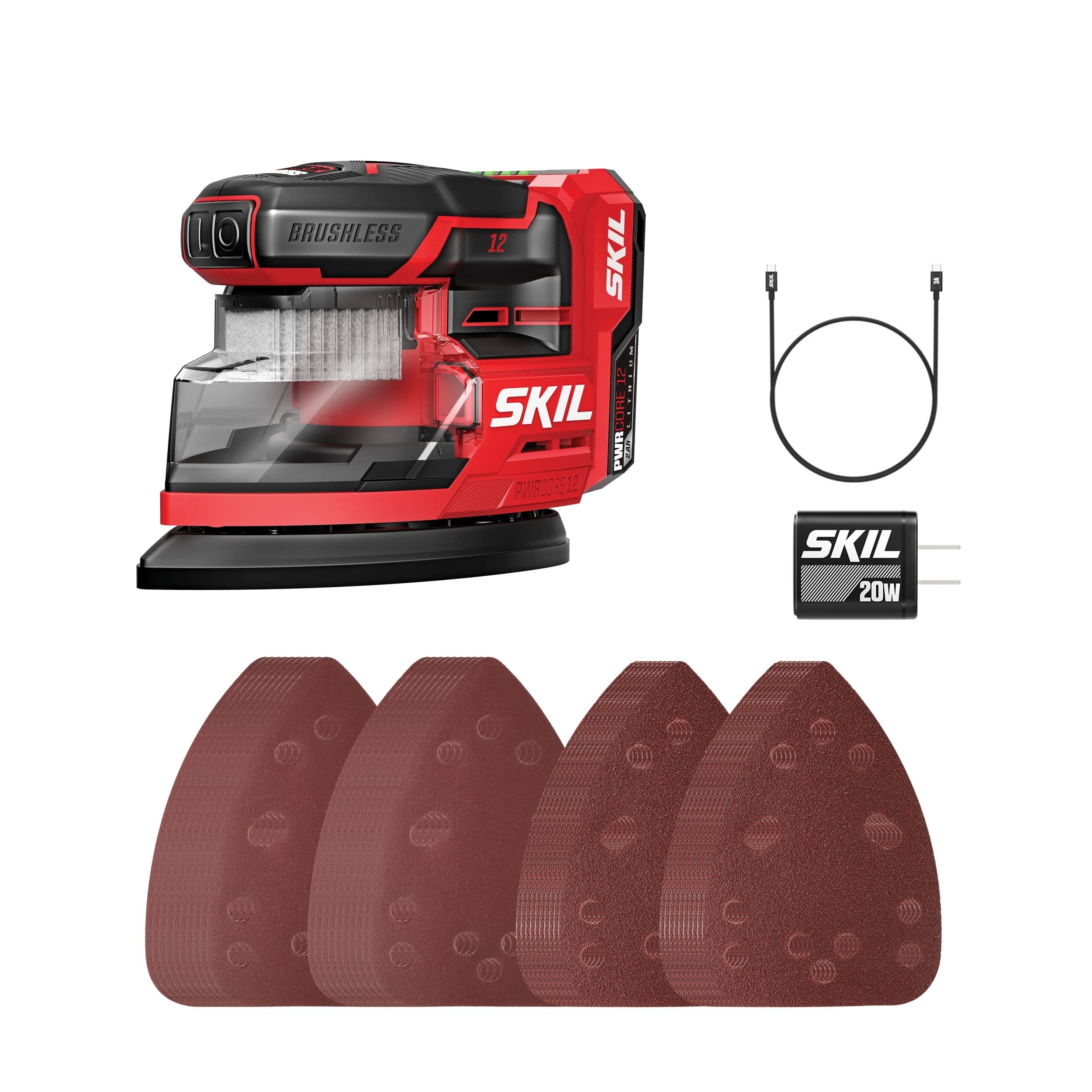 SKIL 12V Brushless Compact Detail Sander with 2.0Ah USB-C Port Battery and 20W PD Charger (SR6608A-11)