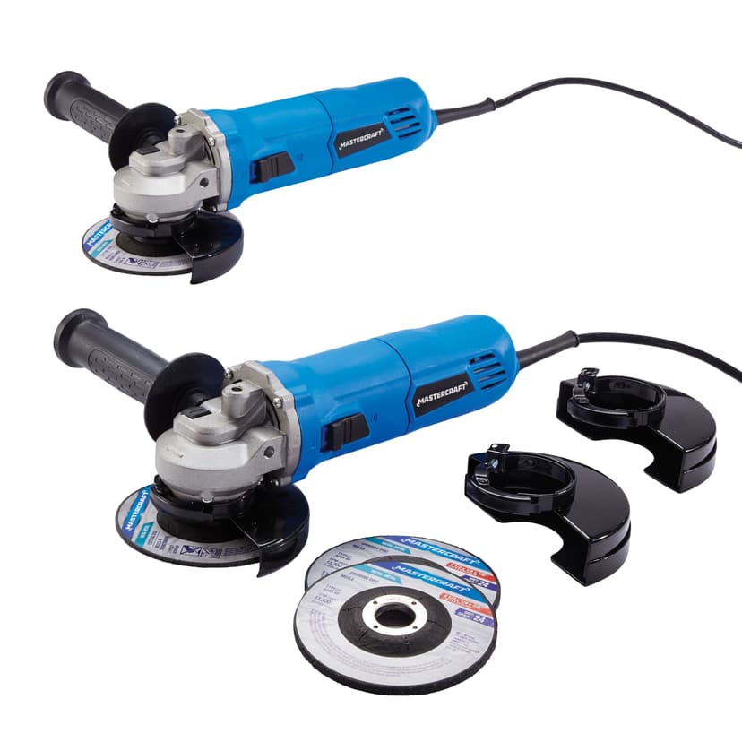 Mastercraft 6A Corded Angle Grinder with Auxiliary Handle, Cut-Off Disc & Guard, 4.5-in, 2-pk