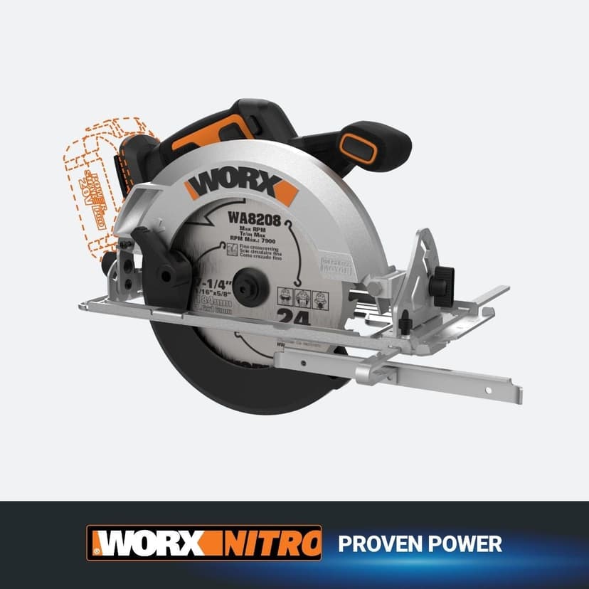 WORX NITRO 20V Brushless Circular Saw, 7 1/4-in (Tool Only)