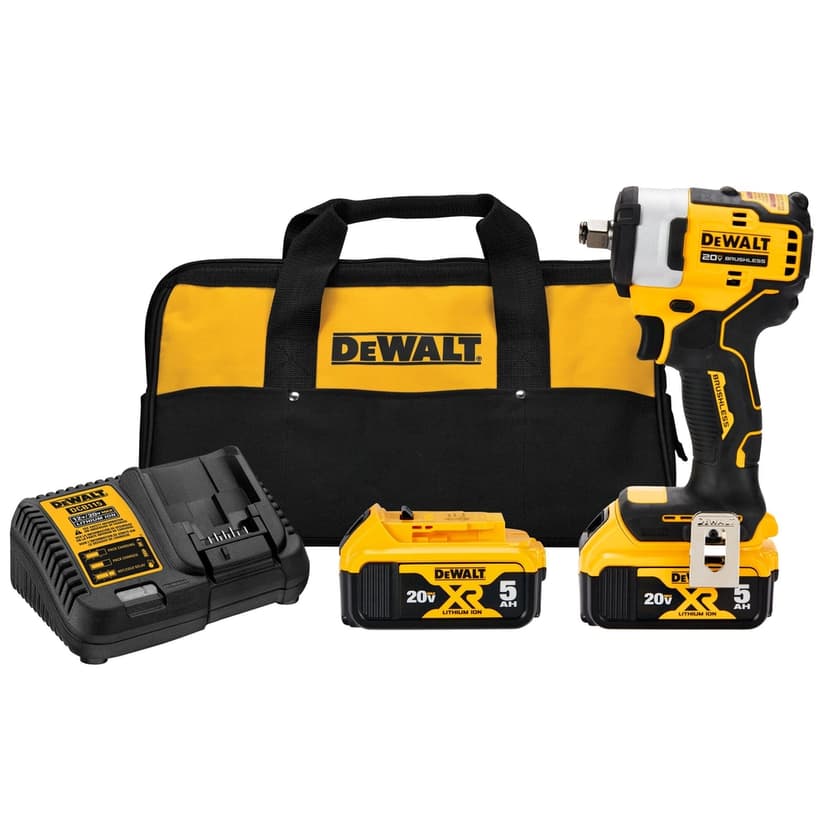 DEWALT DCF911P2 20V Compact Brushless Impact Wrench with Hog Ring Kit, 1/2-in, 5.0Ah