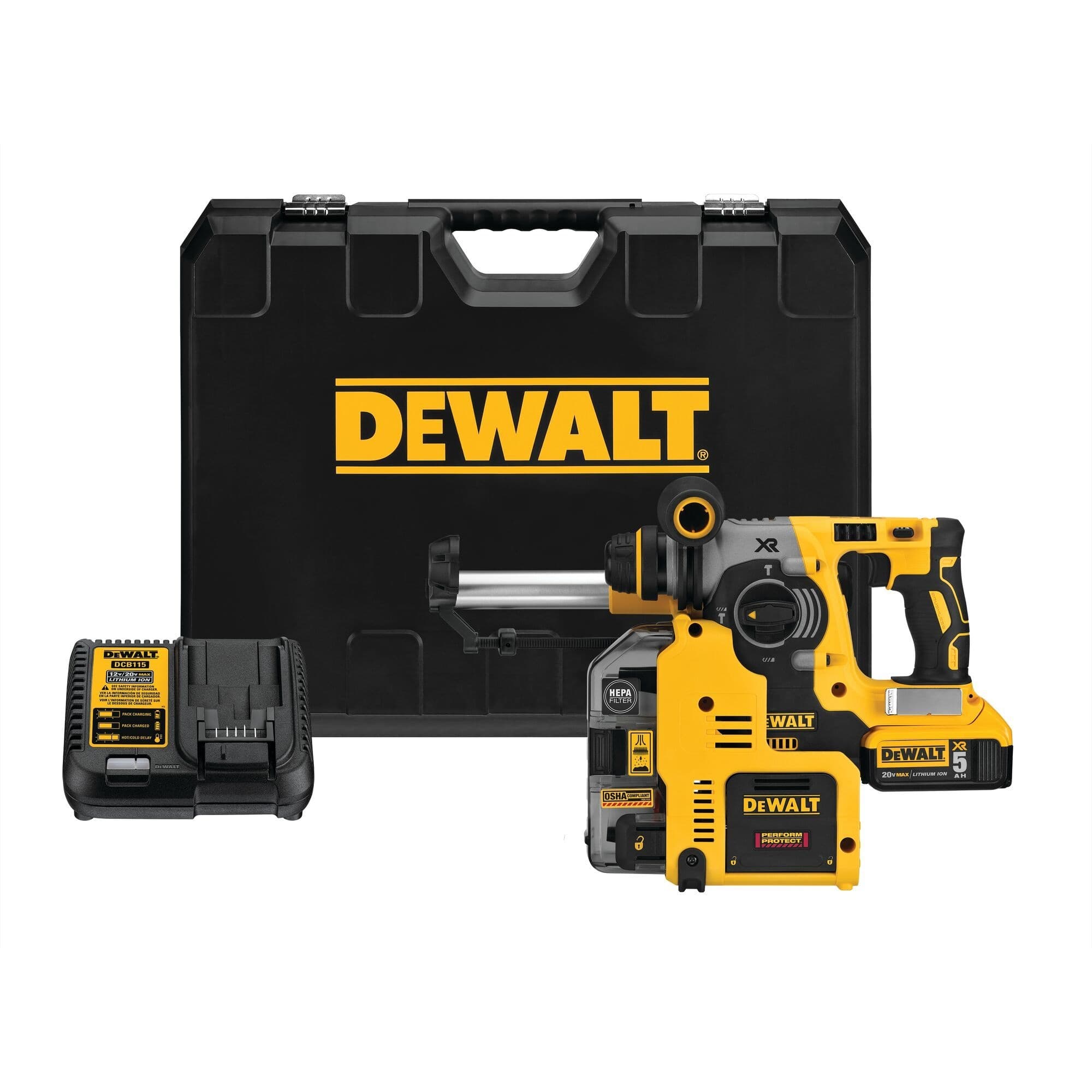DEWALT DCH273P2DHO 20V MAX XR 1-in L-Shape 3-Mode Brushless SDS+ Rotary Hammer Drill Kit with Dust Extractor