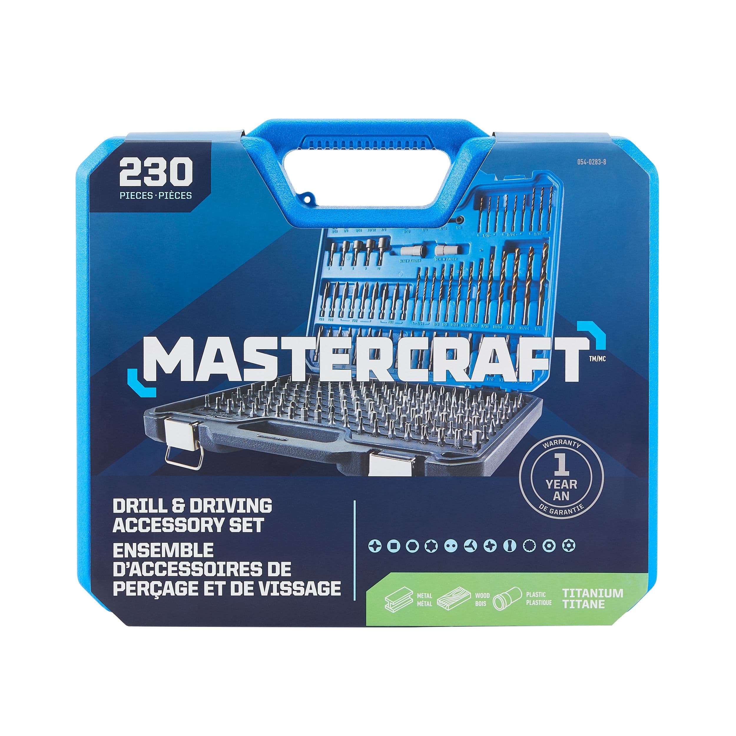 Mastercraft HSS & HCS Drill/Drive Accessory Bit Set for Wood, Metal, Plastic, 230-pc