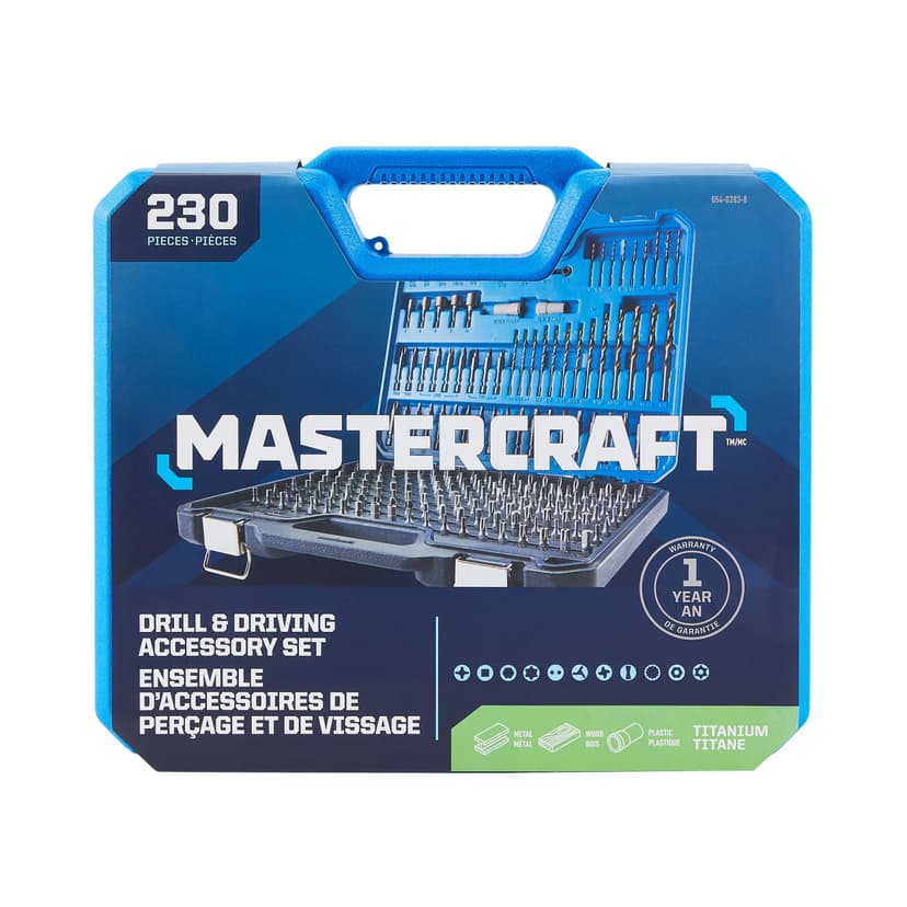 Mastercraft HSS & HCS Drill/Drive Accessory Bit Set for Wood, Metal, Plastic, 230-pc