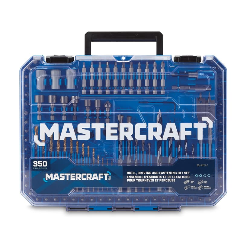 Mastercraft Titanium Drill, Drive & Fastening Bit Set for Wood, Metal, Plastic, Masonry, 350-pc