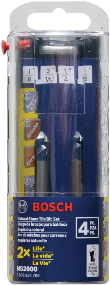 Bosch Natural Stone Carbide Tipped Drill Bit Set for Tile & Granite, 4-pc