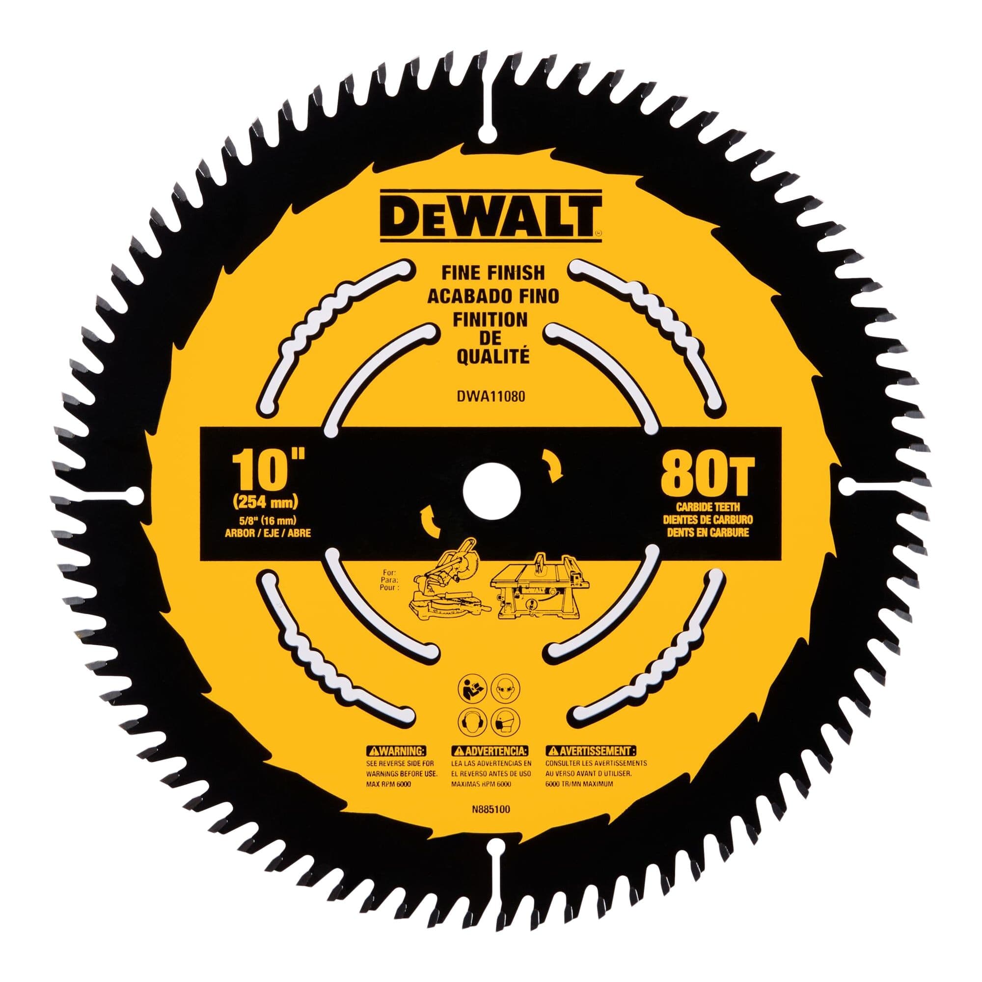 DEWALT DWA11080 10-in 80T Carbide Tipped Fine Finish Circular Saw Blade