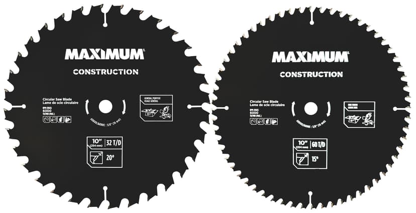 MAXIMUM 10-in Construction Circular Saw Blades, For Wood, 2-pk