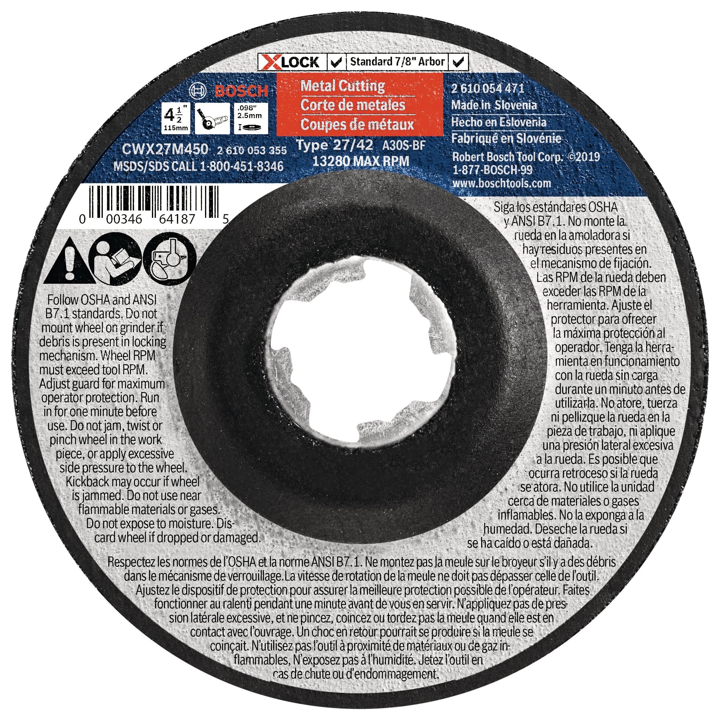 Bosch X-Lock Small Angle Grinder Metal Cutting Wheel, T27, 4-1/2-in x .098-in