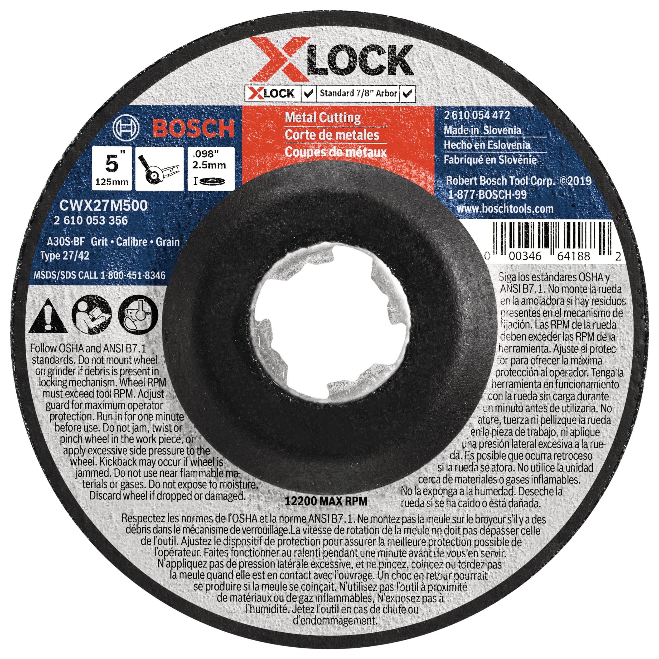 Bosch X-Lock Small Angle Grinder Metal Cutting Wheel, T27, 5-in x 0.098-in