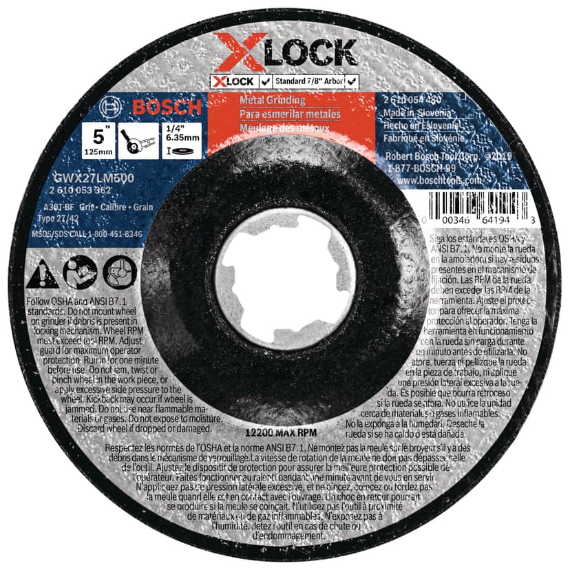 Bosch X-Lock Small Angle Grinder Metal Grinding Wheel, T27, 5-in x 1/4-in
