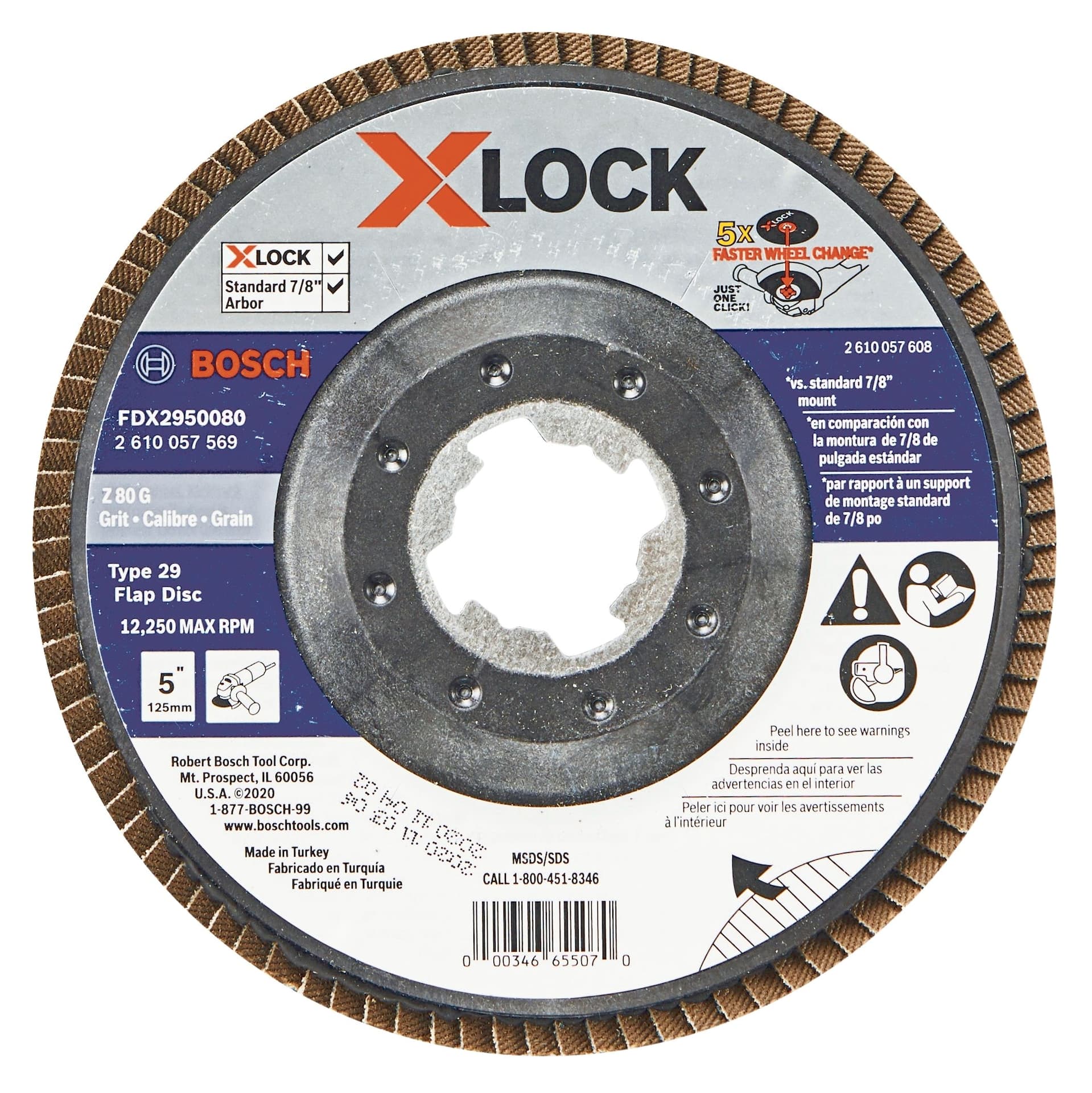 Bosch X-Lock Flap Disc for Small Angle Grinder, T29, 5-in, 80-Grit