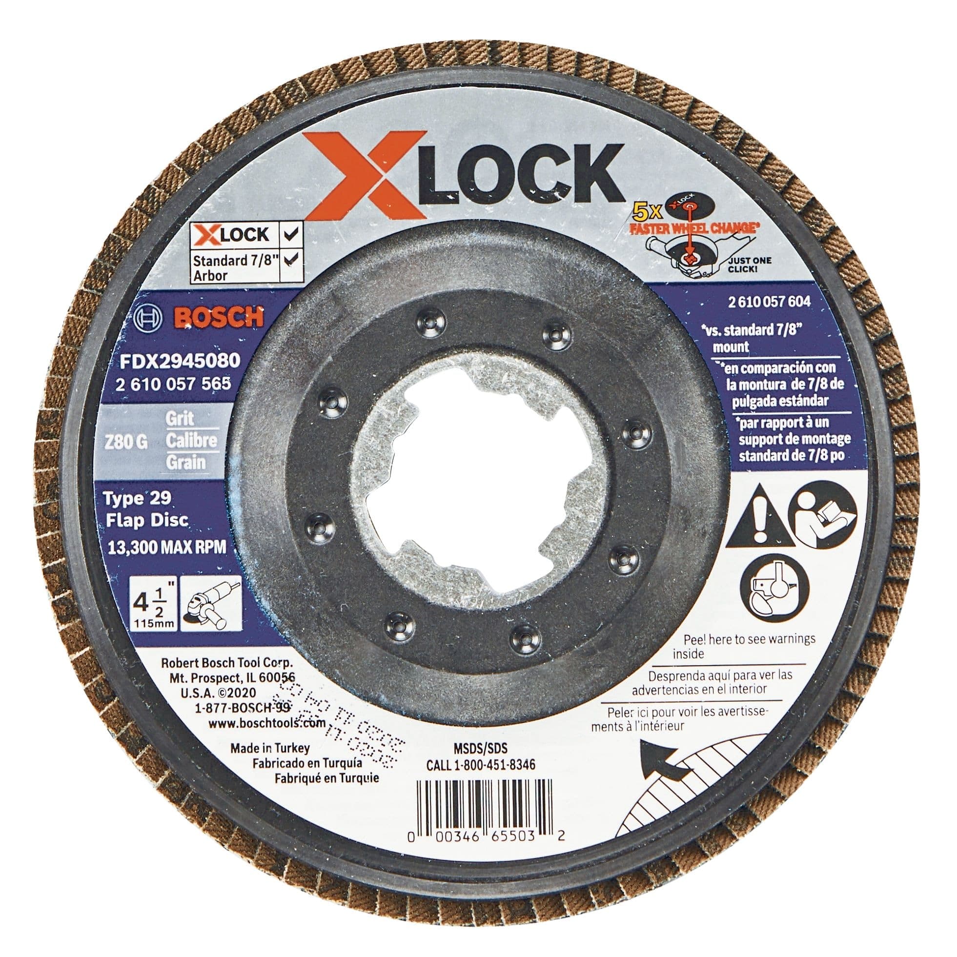 Bosch X-Lock Flap Disc for Small Angle Grinder, T29, 4-1/2-in, 80 Grit