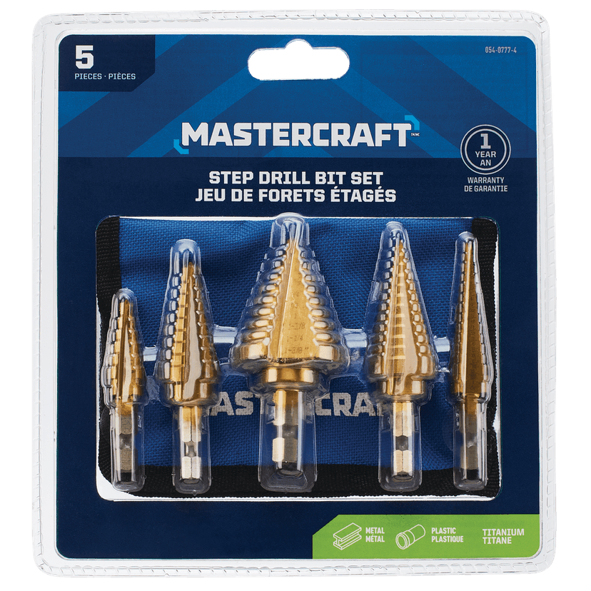 Mastercraft Titanium-Nitride Coated Step Drill Bit Set for Metal, Plastic, 5-pc