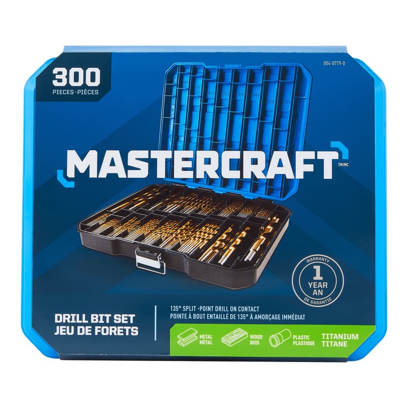 Mastercraft Titanium Drill Bit Set for Wood, Metal, Plastic, 300-pc