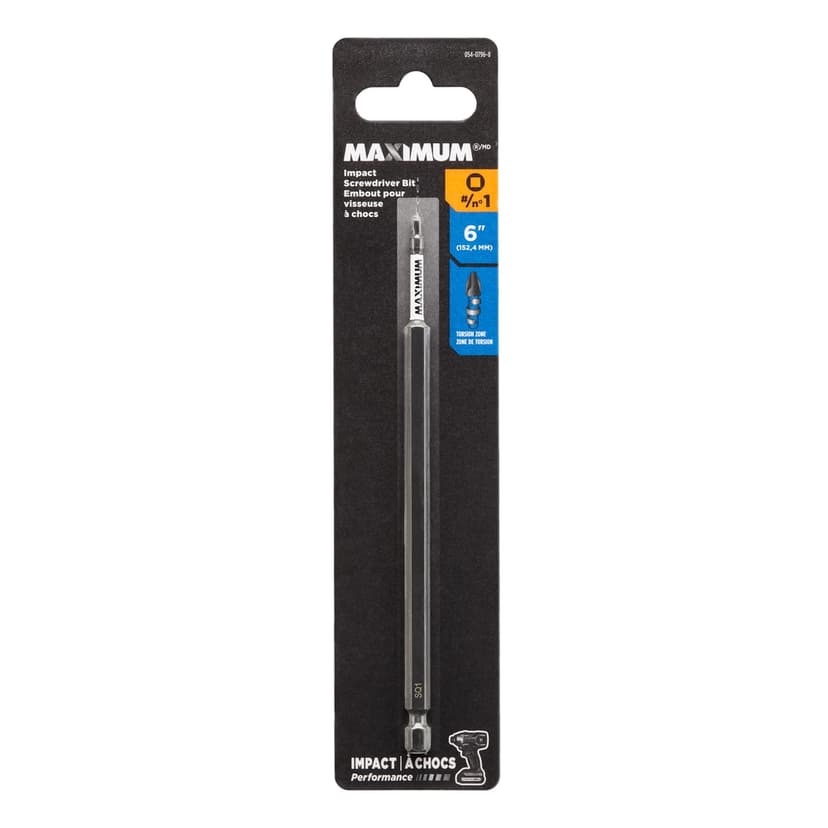 MAXIMUM SQ1 Square Screwdriver Bit, 6-in, 1-pk